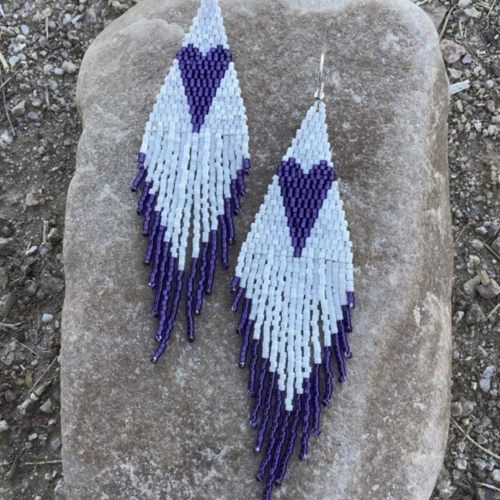purple Heart Beaded Earrings - Picture 5 of 7
